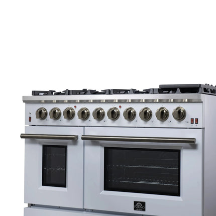 Forno Massimo 48-Inch White Freestanding Gas Range, 8 Burners, True Convection Oven FORNO