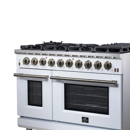 Forno Massimo 48-Inch White Freestanding Gas Range, 8 Burners, True Convection Oven FORNO
