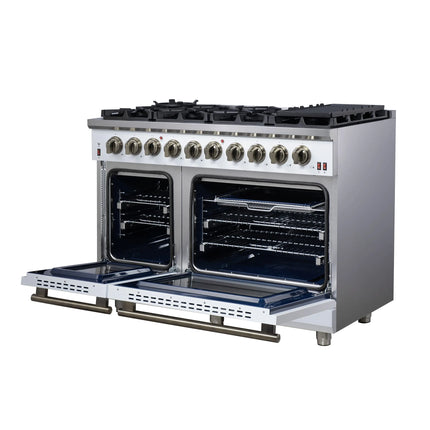 Forno Massimo 48-Inch White Freestanding Gas Range, 8 Burners, True Convection Oven FORNO