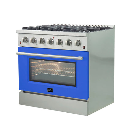 Forno Galiano 36-Inch Freestanding Gas Range, Stainless Steel, 6 Burners, Energy Efficient, Blue Door FORNO