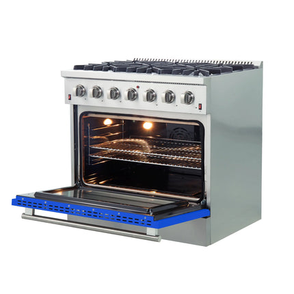 Forno Galiano 36-Inch Freestanding Gas Range, Stainless Steel, 6 Burners, Energy Efficient, Blue Door FORNO
