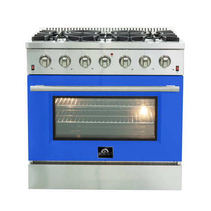 Forno Galiano 36-Inch Freestanding Gas Range, Stainless Steel, 6 Burners, Energy Efficient, Blue Door FORNO