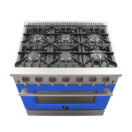 Forno Galiano 36-Inch Freestanding Gas Range, Stainless Steel, 6 Burners, Energy Efficient, Blue Door FORNO