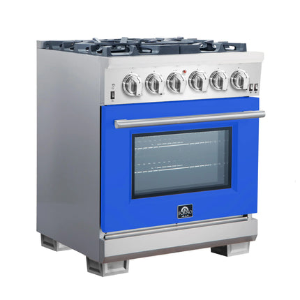 Forno Capriasca 30-Inch Freestanding Gas Range, 4 Burners, True Convection Oven, Blue Door FORNO