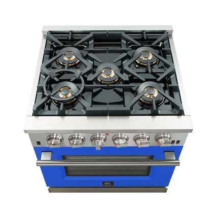 Forno Capriasca 30-Inch Freestanding Gas Range, 4 Burners, True Convection Oven, Blue Door FORNO