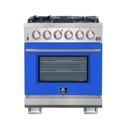 Forno Capriasca 30-Inch Freestanding Gas Range, 4 Burners, True Convection Oven, Blue Door FORNO