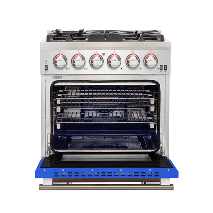 Forno Capriasca 30-Inch Freestanding Gas Range, 4 Burners, True Convection Oven, Blue Door FORNO