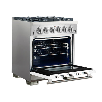 Forno Capriasca 30-Inch Freestanding Gas Range, 4 Burners, True Convection Oven, White Door FORNO