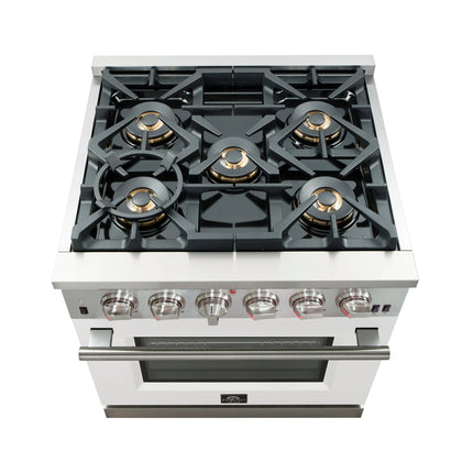 Forno Capriasca 30-Inch Freestanding Gas Range, 4 Burners, True Convection Oven, White Door FORNO