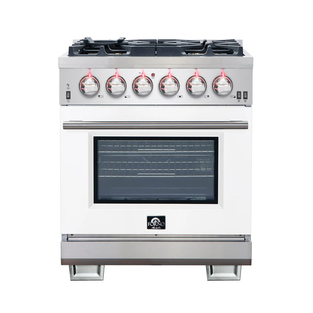 Forno Capriasca 30-Inch Freestanding Gas Range, 4 Burners, True Convection Oven, White Door FORNO