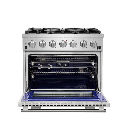 Forno Capriasca 36-Inch Gas Range, Stainless Steel, 6 Brass Burners, 120,000 BTU, Convection Oven, Energy Efficient FORNO