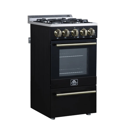 Forno Lamazze 20 Inch Freestanding Gas Range in Black, Compact Design FORNO