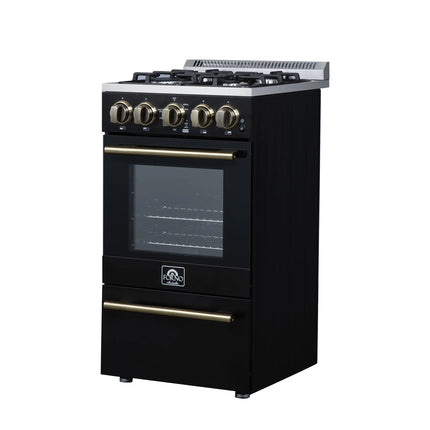 Forno Lamazze 20 Inch Freestanding Gas Range in Black, Compact Design FORNO
