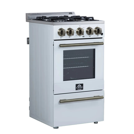 Forno Lamazze 20 Inch Freestanding Gas Range in White, Compact Design FORNO