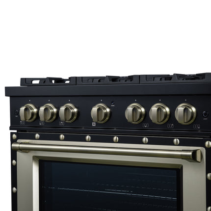 Valente 36" Gas Range in Black, 6 Sealed Burnes, 71 000 BTU Cooktop Output , 5.2 Cu.Ft. convection Oven, Telescopic Racks FORNO