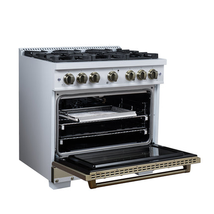Valente 36" Gas Range in White, 6 Sealed Burnes, 71 000 BTU Cooktop Output , 5.2 Cu.Ft. convection Oven, Telescopic Racks FORNO