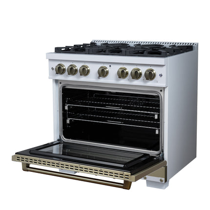 Valente 36" Gas Range in White, 6 Sealed Burnes, 71 000 BTU Cooktop Output , 5.2 Cu.Ft. convection Oven, Telescopic Racks FORNO