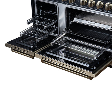 Valente 48" Gas Range in Black, 8 Sealed Burnes, 94 000 BTU Cooktop Output, 6.7 Cu.Ft. Double Oven, Telescopic Racks FORNO