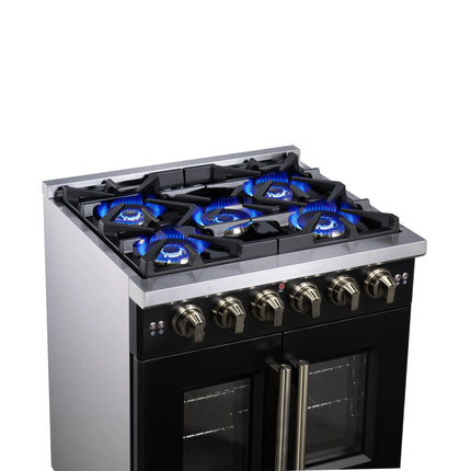 Forno Capriasca 30-Inch Freestanding French Door Gas Range, 4 Burners, Convection Oven, Energy Efficient FORNO
