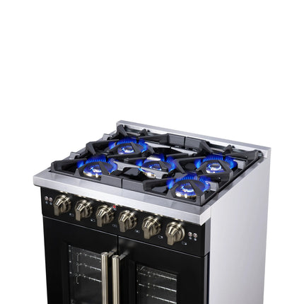 Forno Capriasca 30-Inch Freestanding French Door Gas Range, 4 Burners, Convection Oven, Energy Efficient FORNO