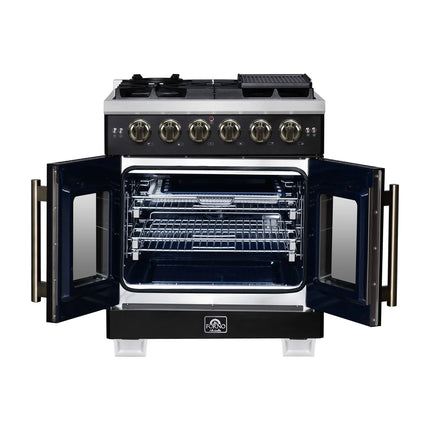 Forno Capriasca 30-Inch Freestanding French Door Gas Range, 4 Burners, Convection Oven, Energy Efficient FORNO