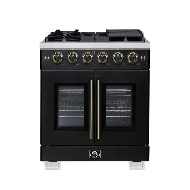 Forno Capriasca 30-Inch Freestanding French Door Gas Range, 4 Burners, Convection Oven, Energy Efficient FORNO