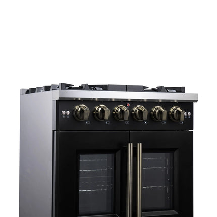 Forno Capriasca 30-Inch Freestanding French Door Gas Range, 4 Burners, Convection Oven, Energy Efficient FORNO