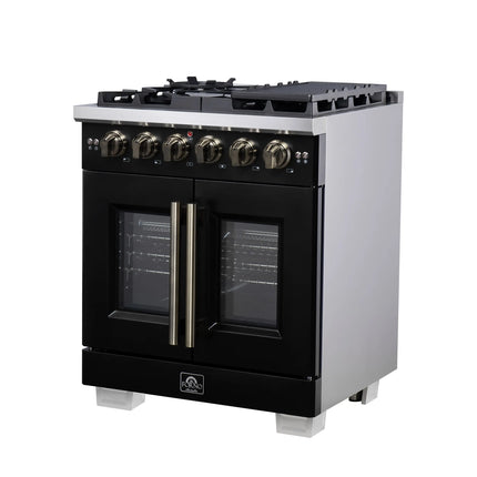Forno Capriasca 30-Inch Freestanding French Door Gas Range, 4 Burners, Convection Oven, Energy Efficient FORNO