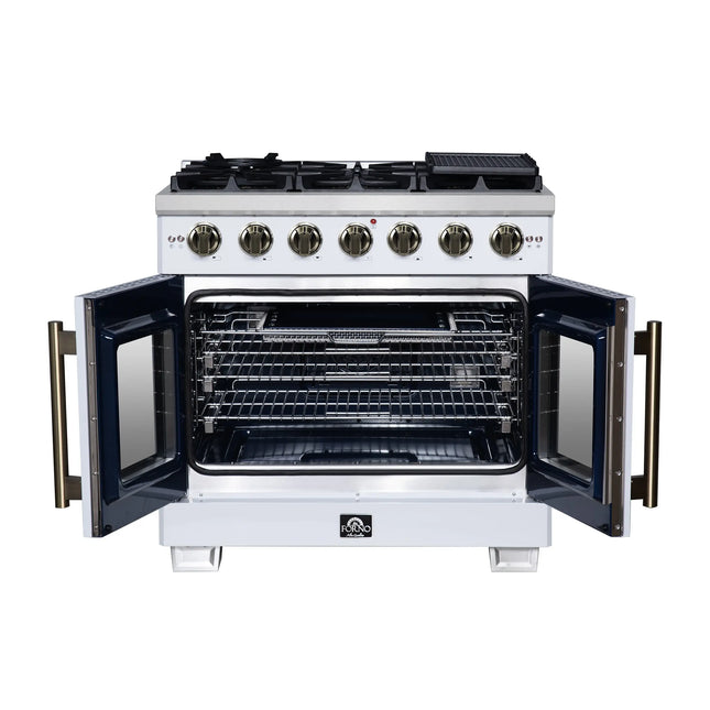 Forno Capriasca 36-Inch White Freestanding French Door Gas Range, 6 Burners, Convection Oven, Energy Efficient FORNO