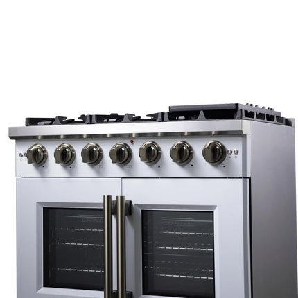 Forno Capriasca 36-Inch White Freestanding French Door Gas Range, 6 Burners, Convection Oven, Energy Efficient FORNO