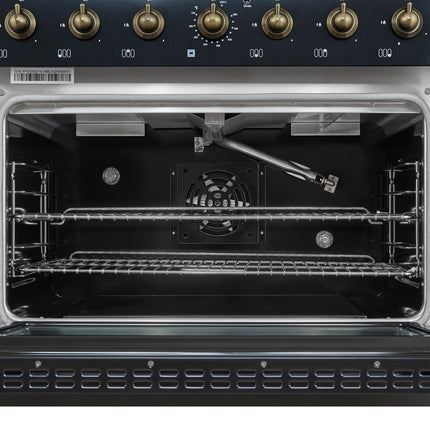 Forno Antico 36-Inch Freestanding Gas Range, Black, Antique Brass Design, 6 Burners, Convection Oven, Energy Efficient FORNO