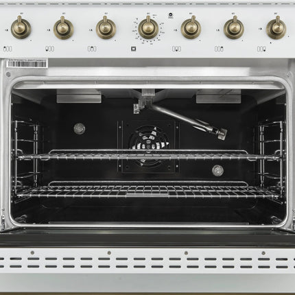 Forno Antico 36-Inch Freestanding Gas Range, White, Antique Brass Design, 6 Burners, Convection Oven, Energy Efficient FORNO