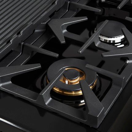 Forno Antico 48-Inch Freestanding Gas Range, Black, Antique Brass Design, 8 Burners, Griddle, Double Ovens, Energy Efficient FORNO