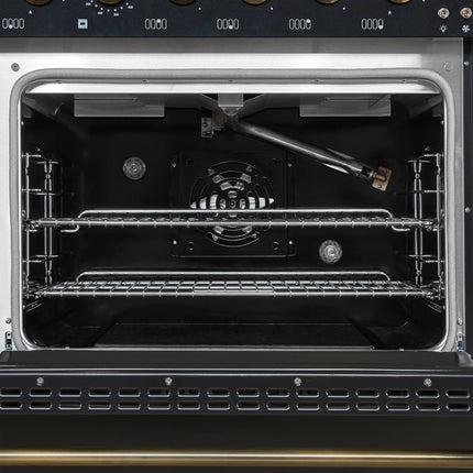 Forno Antico 48-Inch Freestanding Gas Range, Black, Antique Brass Design, 8 Burners, Griddle, Double Ovens, Energy Efficient FORNO