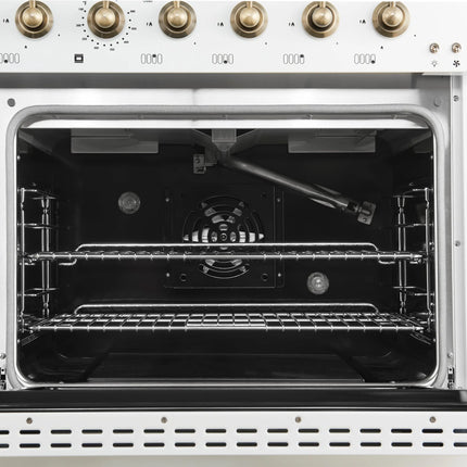 Forno Antico 48-Inch Freestanding Gas Range, White, Antique Brass Design, 8 Burners, Griddle, Double Ovens, Energy Efficient FORNO