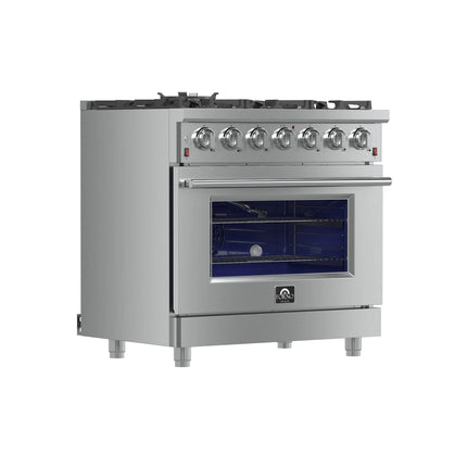 Forno Massimo 36-Inch Freestanding Gas Range, 6 Sealed Burners, Convection Oven, Energy Efficient FORNO