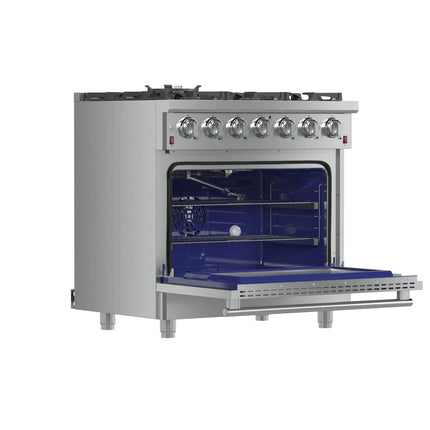 Forno Massimo 36-Inch Freestanding Gas Range, 6 Sealed Burners, Convection Oven, Energy Efficient FORNO
