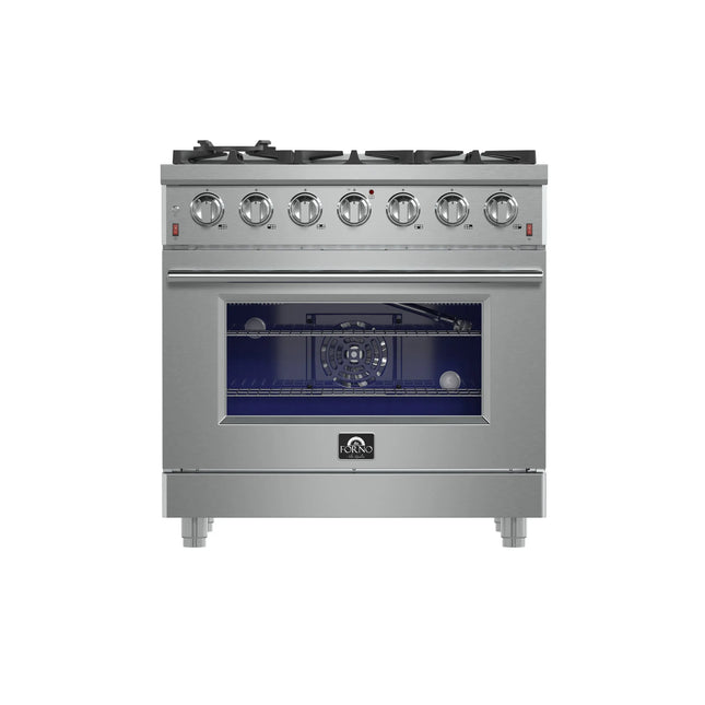 Forno Massimo 36-Inch Freestanding Gas Range, 6 Sealed Burners, Convection Oven, Energy Efficient FORNO