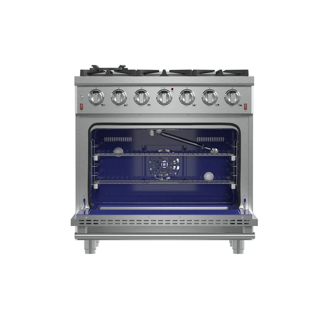 Forno Massimo 36-Inch Freestanding Gas Range, 6 Sealed Burners, Convection Oven, Energy Efficient FORNO