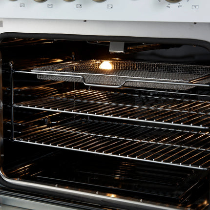 Giovanni 30-inch Gas Range White & Antique Brass Design, 5 Burners 67,000 BTU, 4.32 cu.ft. Convection Oven FORNO