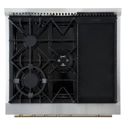 Giovanni 30-inch Gas Range White & Antique Brass Design, 5 Burners 67,000 BTU, 4.32 cu.ft. Convection Oven FORNO