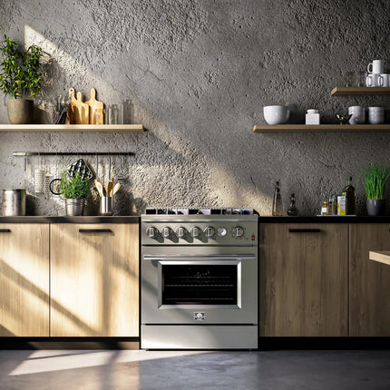 FORNO Giovanni 30-inch Gas Range Stainless Steel, 5 Burners 67,000 BTU, 4.32 cu.ft. Convection Oven FORNO