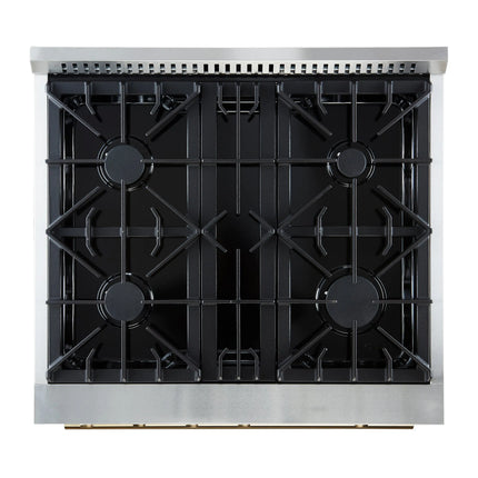 Marco 30-inch Gas Range White & Antique Brass Design, 4 Burners 37,000 BTU, 4.32 cu.ft. Convection Oven FORNO