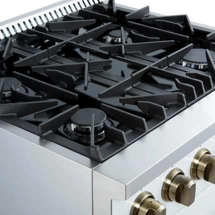 Marco 30-inch Gas Range White & Antique Brass Design, 4 Burners 37,000 BTU, 4.32 cu.ft. Convection Oven FORNO