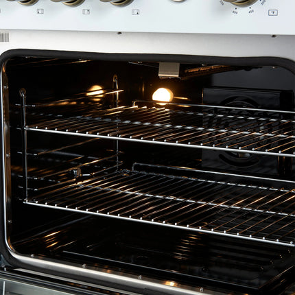 Marco 30-inch Gas Range White & Antique Brass Design, 4 Burners 37,000 BTU, 4.32 cu.ft. Convection Oven FORNO