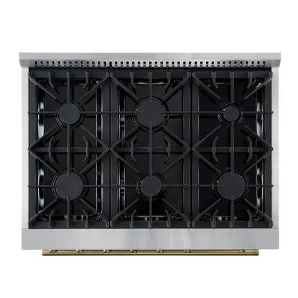 Marco 36-Inch Gas Range Black & Antique Brass Design, 6 Burners 67,000 BTU, 5.36 cu.ft. Convection Oven FORNO
