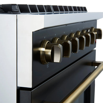 Marco 36-Inch Gas Range Black & Antique Brass Design, 6 Burners 67,000 BTU, 5.36 cu.ft. Convection Oven FORNO