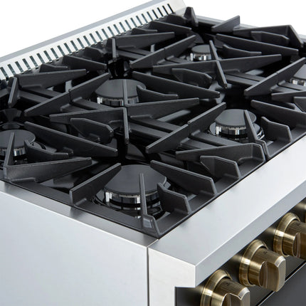 Marco 36-Inch Gas Range Black & Antique Brass Design, 6 Burners 67,000 BTU, 5.36 cu.ft. Convection Oven FORNO