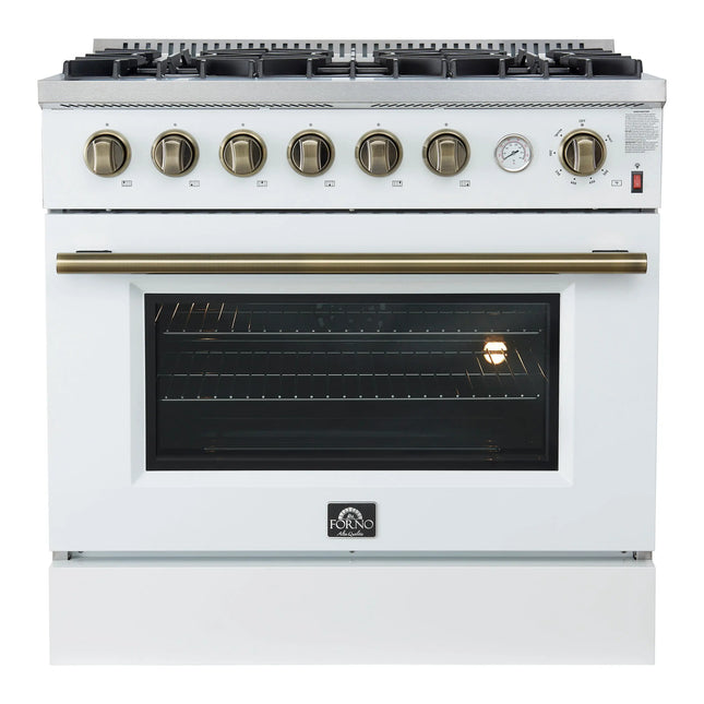 Marco 36-Inch Gas Range White & Antique Brass Design, 6 Burners 67,000 BTU, 5.36 cu.ft. Convection Oven FORNO