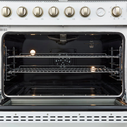 Marco 36-Inch Gas Range White & Antique Brass Design, 6 Burners 67,000 BTU, 5.36 cu.ft. Convection Oven FORNO
